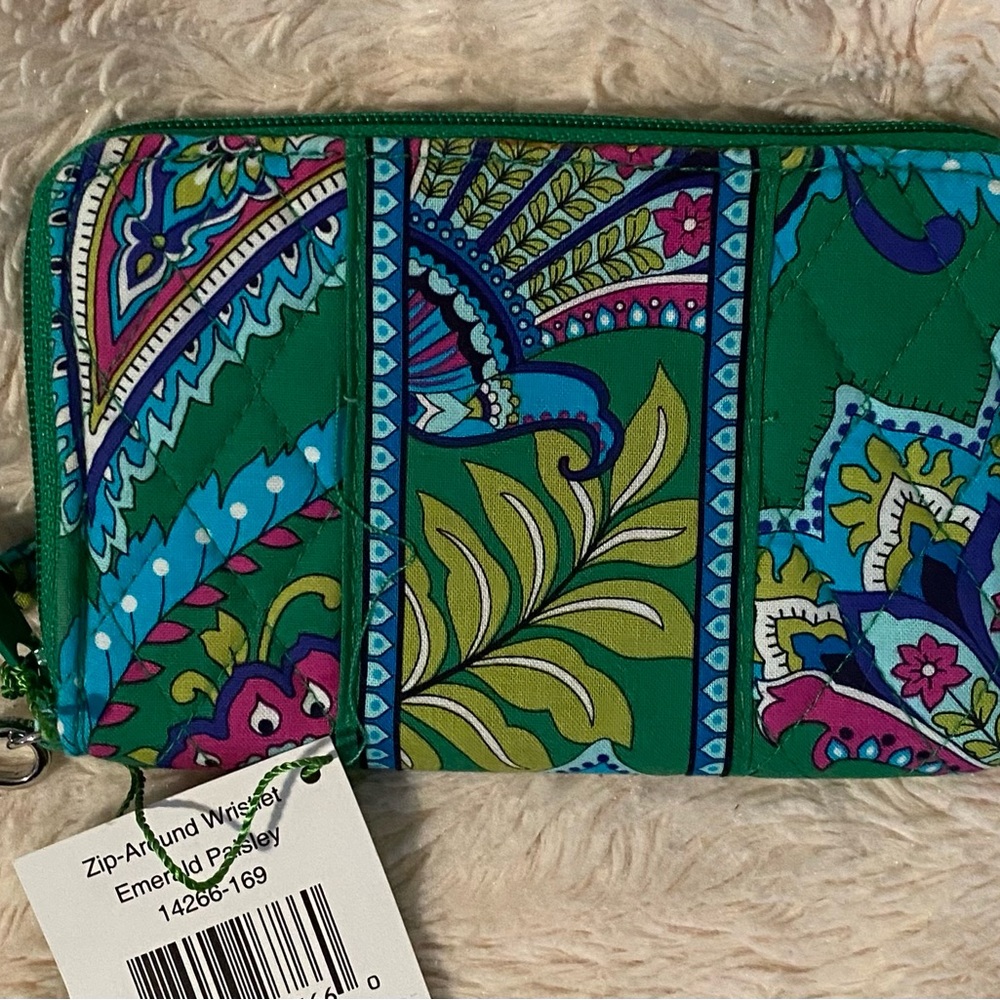 Vera Bradley Emerald Paisley, Green and Blue Zip around Wristlet